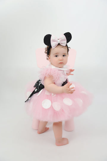 minnie mouse birthday dress toddler Girls Toddler Red White Polka Dot Puff Sleeve Birthday Minnie Mouse Dress