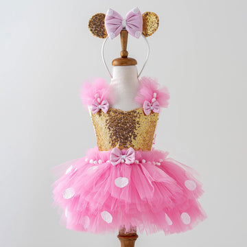green emerald velvet dress Pink and Gold Minnie Mouse Polka dot Dress with Tutu main image 0